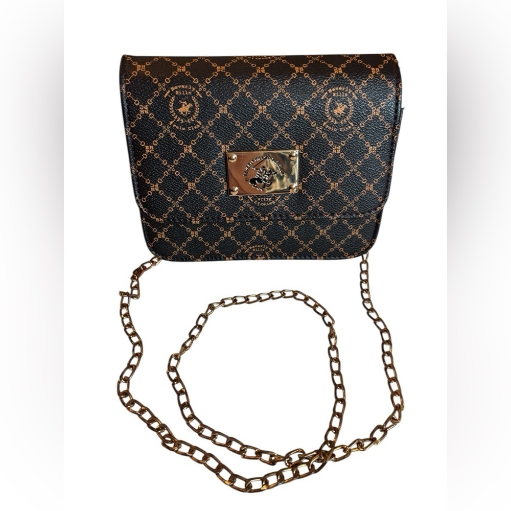Beverly Hills Polo Club Black and Gold Crossbody Bag Logo